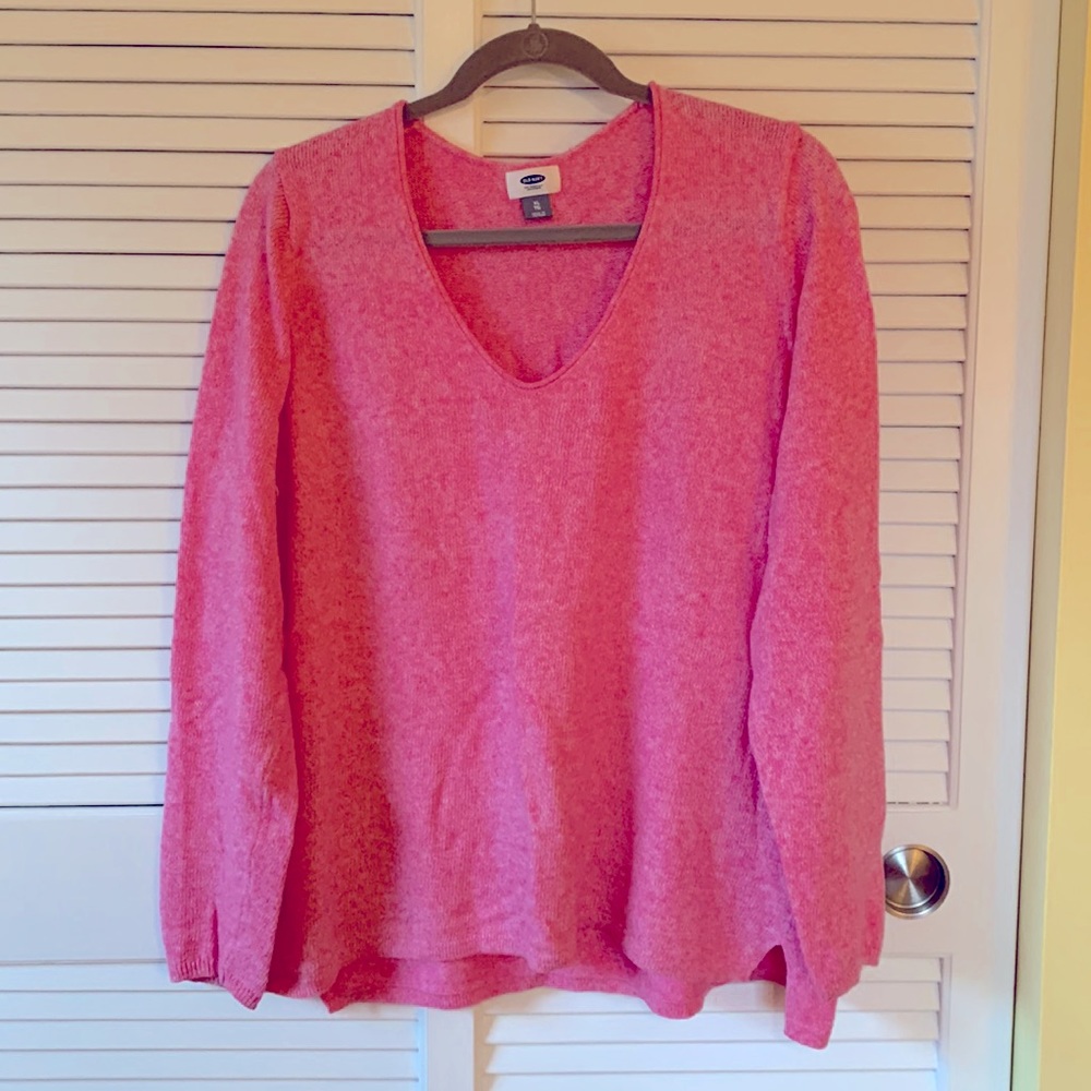 Old Navy sz XL heather pink vneck rolled edge sweater